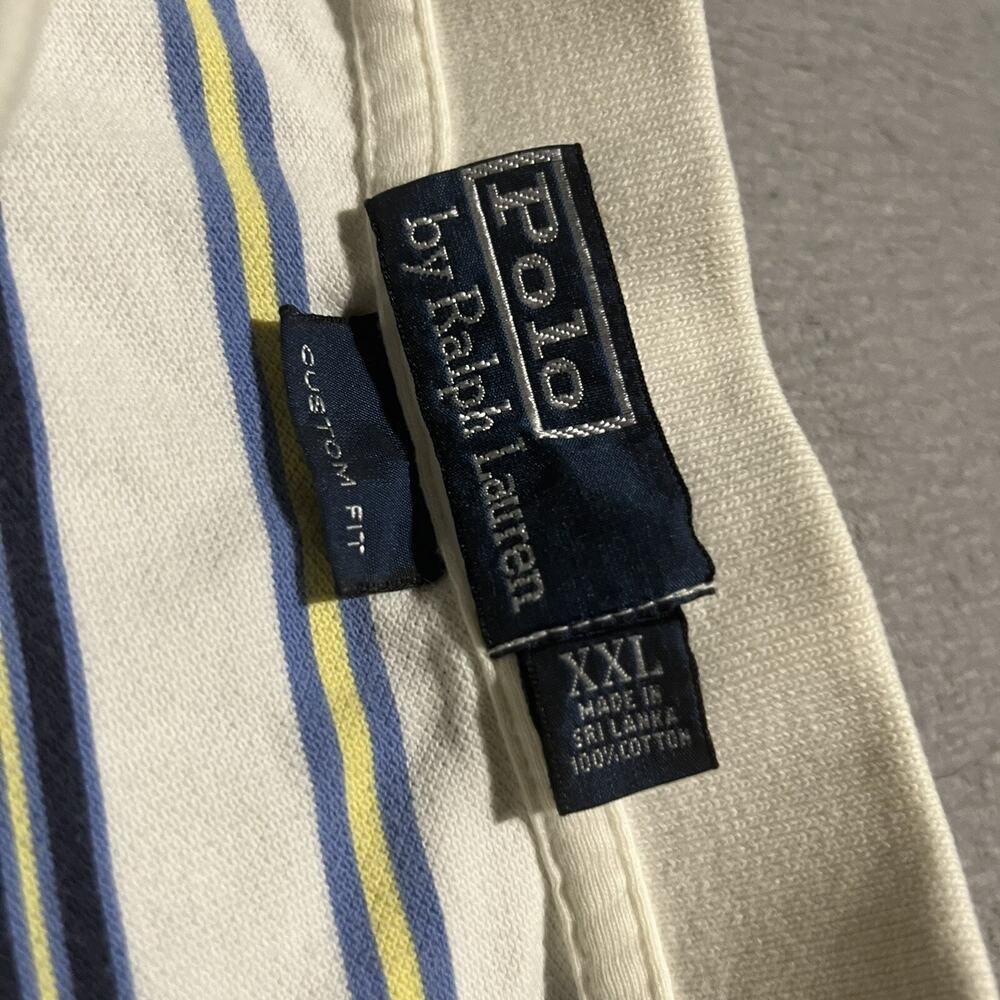 Polo Ralph Lauren Mens XXL White Stripe Polo Shirt Custom Fit Cotton Casual - Picture 9 of 11